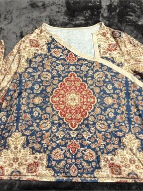 Boho Medallion Print Knit Top in Navy and Red